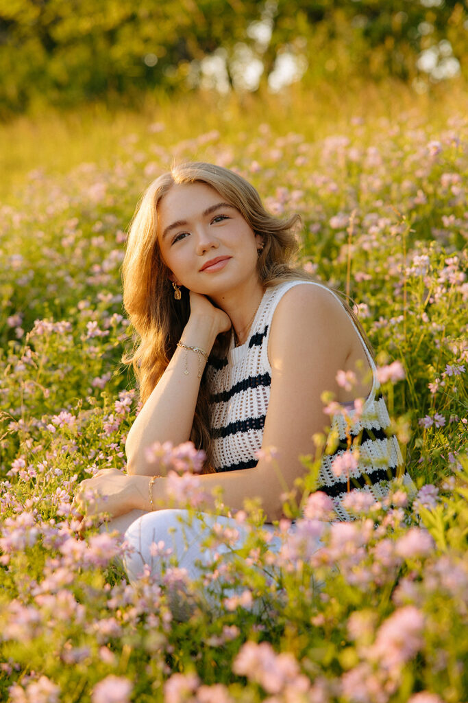 Senior photo in flower field